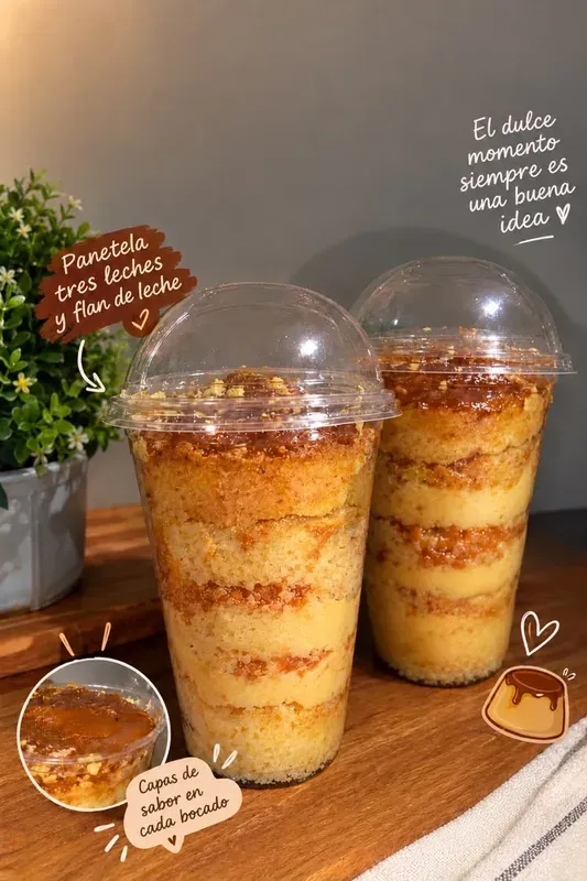 Vaso de panetela 3 leches y flan de leche  2
