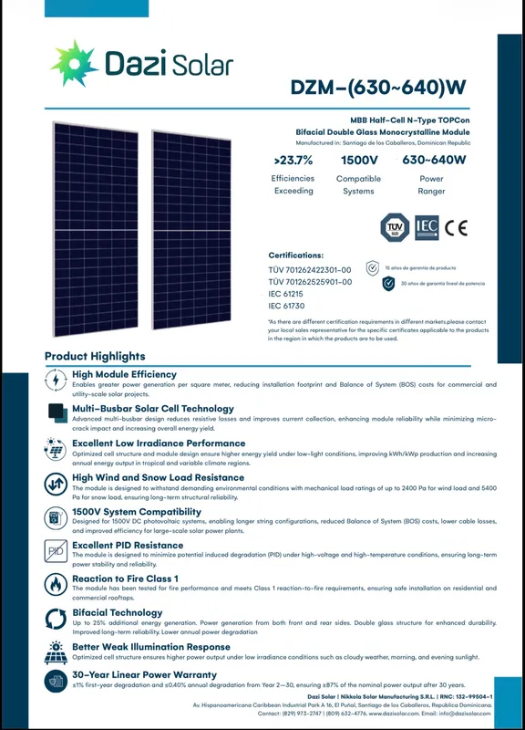Panel solar de 630W